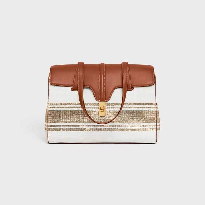 CELINE Medium 16 Soft Bag in STRIPED TEXTILE AND CALFSKIN