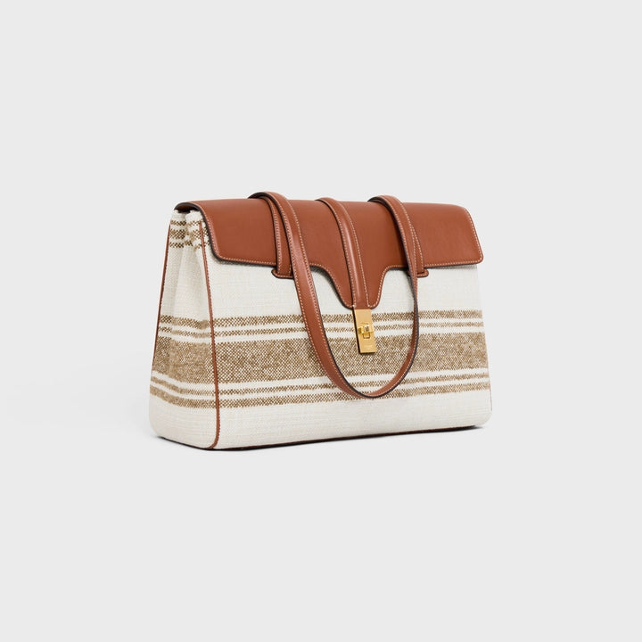 CELINE Medium 16 Soft Bag in STRIPED TEXTILE AND CALFSKIN