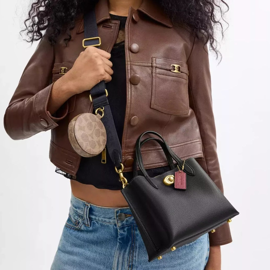 COACH Willow Tote Bag 18 with pouch Black Multi CW549 Outlet NEW